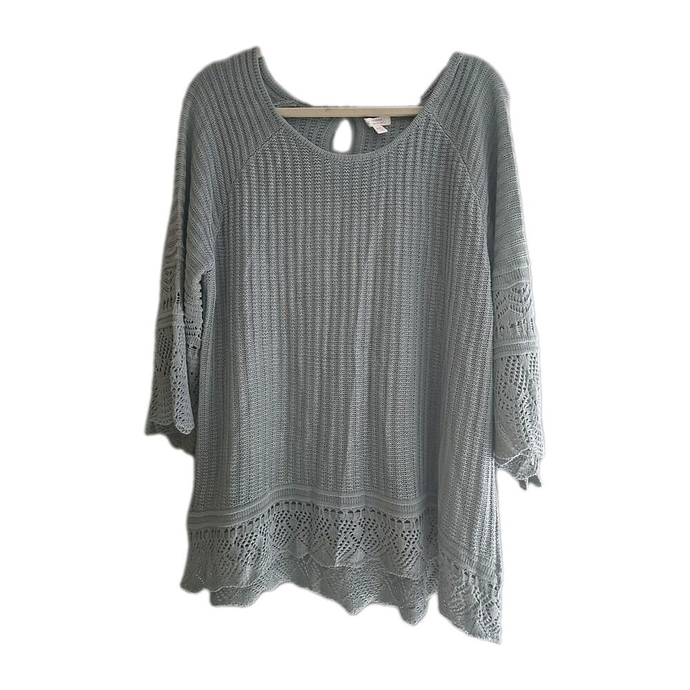 LC Lauren Conrad Gray Pointelle Knit 3/4 Sleeve Casual Tunic Top Womans Size 2XL